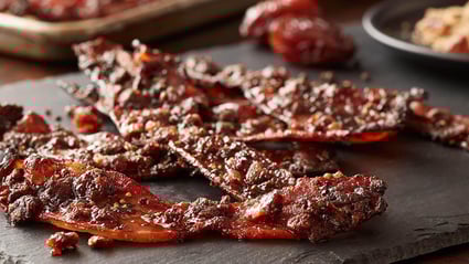 black pepper and medjool date candied bacon