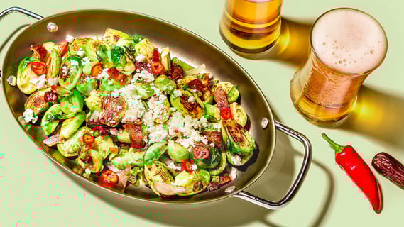 fiery savory fresh medjool date brussels sprouts bacon cotija