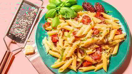 Fresh Medjool Date and Tomato Mostaccoili Pasta