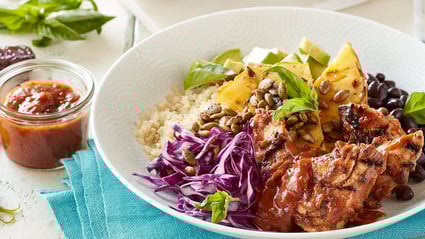 medjool date glazed grilled chicken bowl