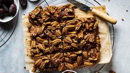 pecan pie bars with medjool dates