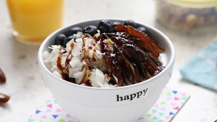 steel oats with medjool dates and wild huckleberries