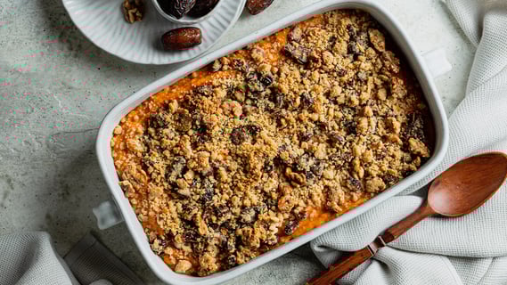 sweet potato casserole with medjool date crumble