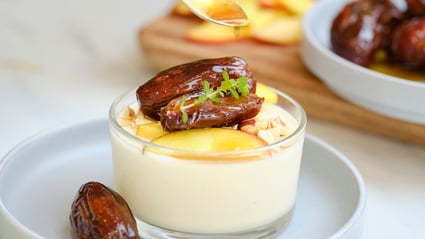 Roasted Dates on Yoghurt Panna Cotta