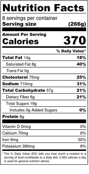 Butternut Squash- Date- _ Apple Stuffing - Nutrition Label