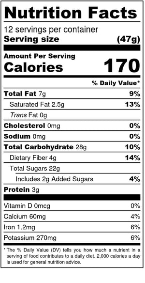 Date Nut Rolls - Nutrition Label