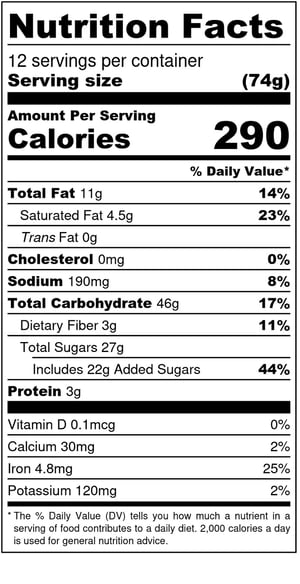 Oatmeal Chocolate Chunk Date Cookies - Nutrition Label