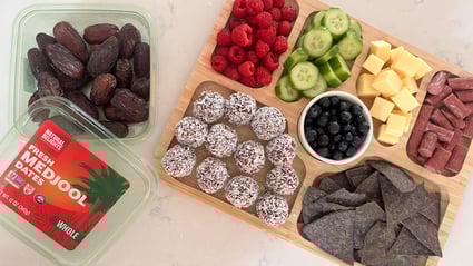 Strawberry, Blueberry, and Coconut Date Bliss Balls
