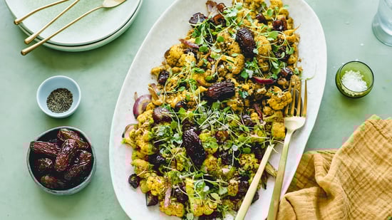 Roasted Cauliflower with Red Onions, Dates, and Middle Eastern Spices
