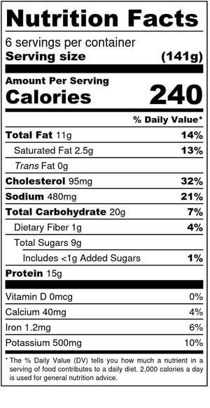 Sticky Asian Meatballs - Nutrition Label