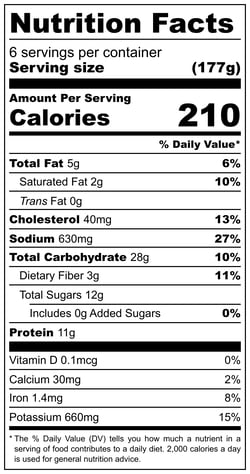 Whole30 Chicken Thighs in Date Mustard Sauce - Nutrition Label