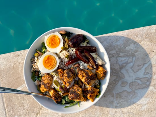 Super Greens Salad with Chicken, Farro & Medjool Dates