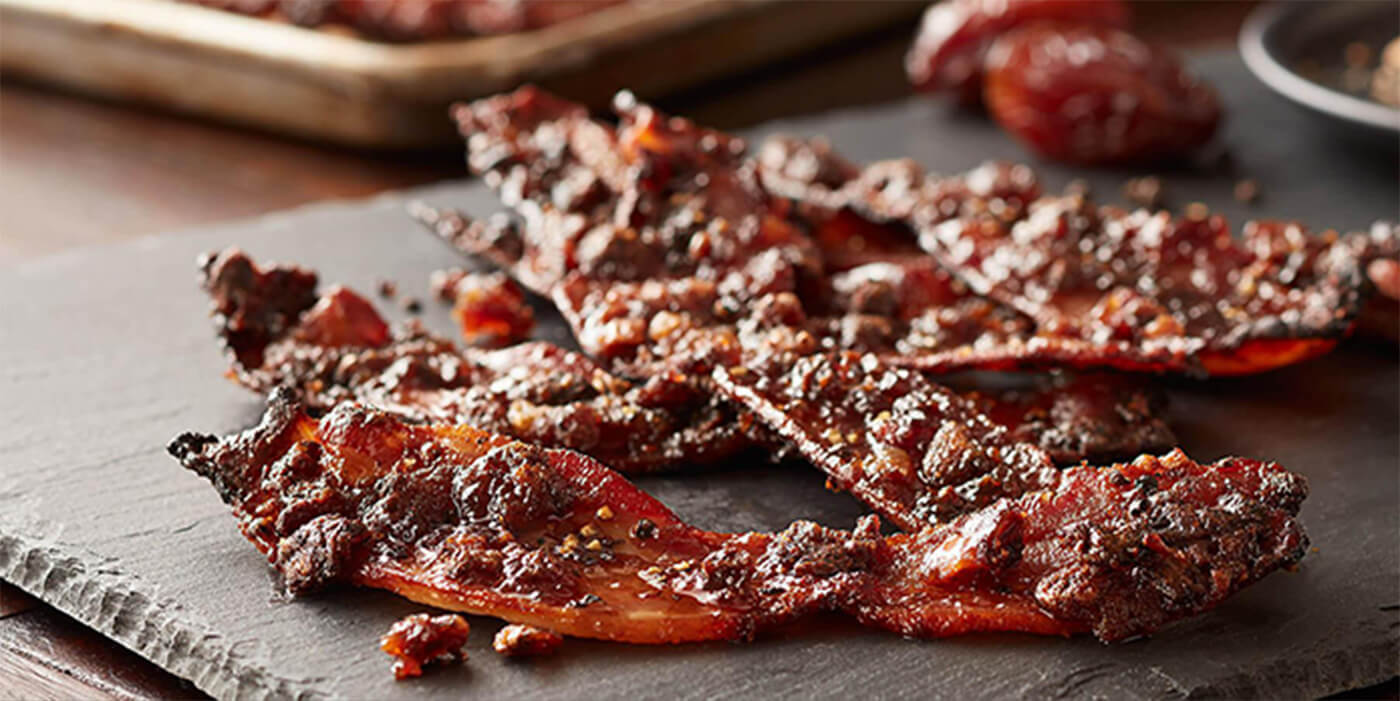 Candied Black Pepper and Medjool Date Bacon