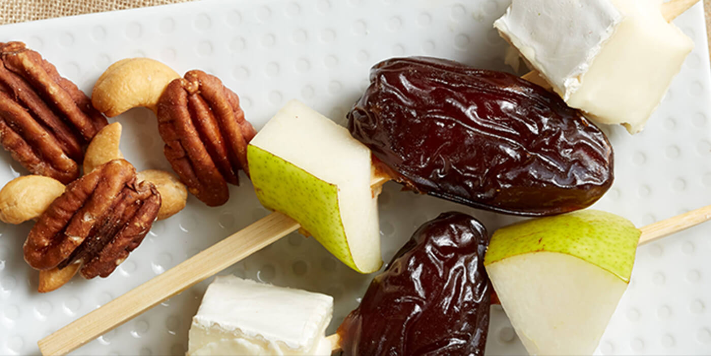 Medjool Date, Pear and Brie Skewers