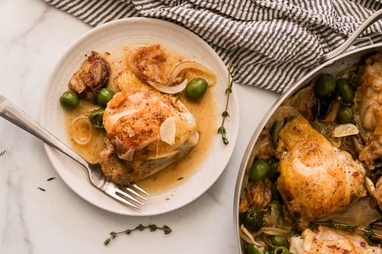 Pan Roasted Chicken Thighs with Dates & Olives
