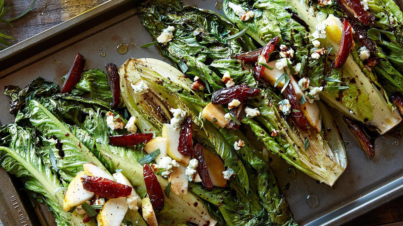 grilled romaine with blue cheese dressing Balsamic Glazed Hearts Cheese, Medjool Dates & Pears plisse DPOIS Women Glitter Rhinestone Coat Size:48 L