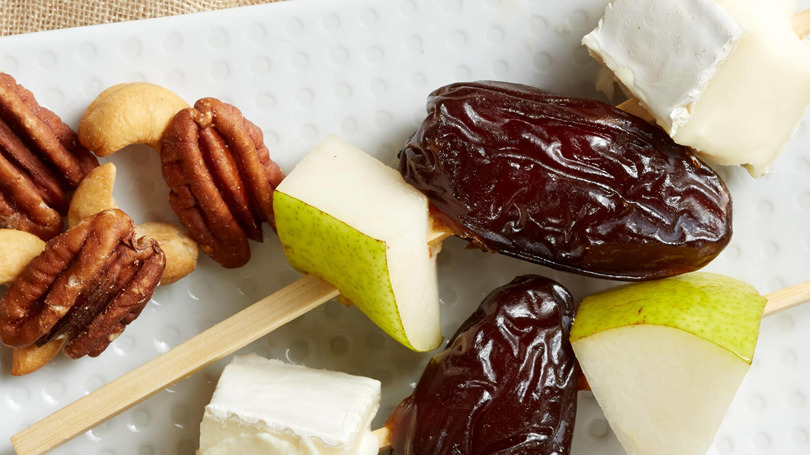 Medjool Date, Pear and Brie Skewers