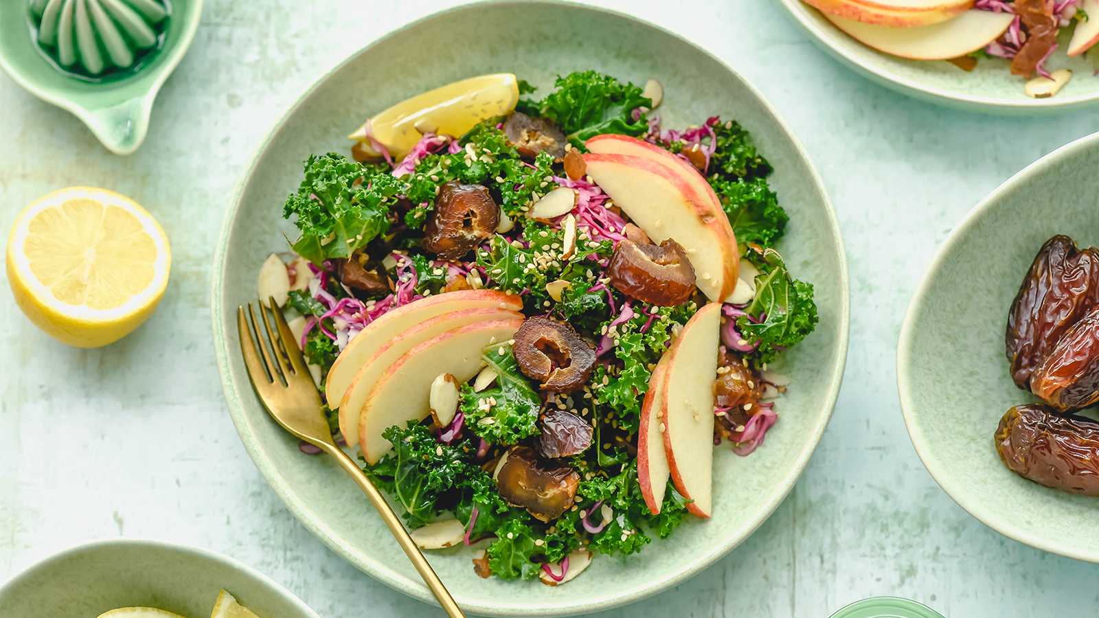 Kale & Farro Salad with Slivered Almonds & Dates