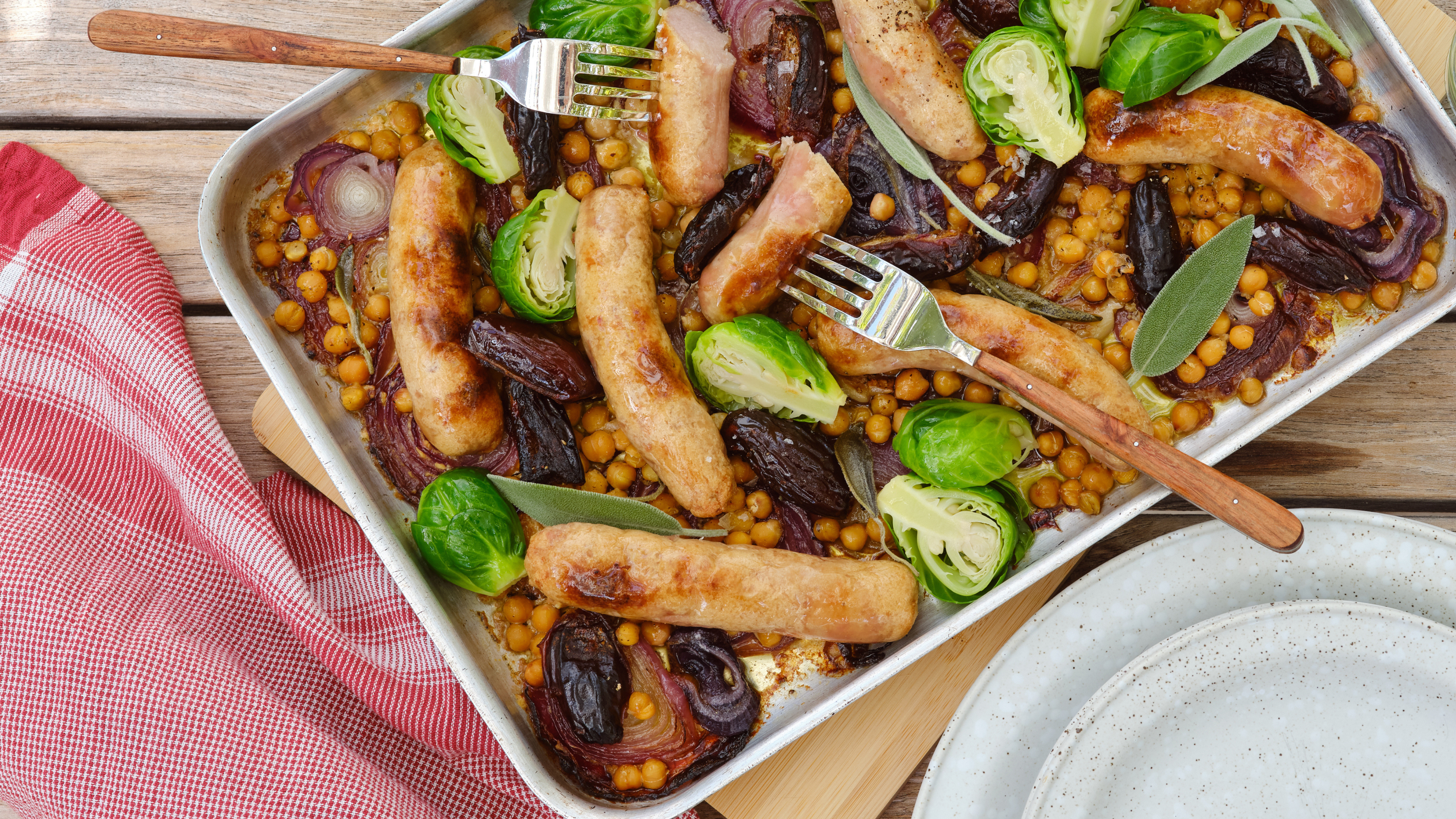 Sticky Date and Pork Chipolata Traybake