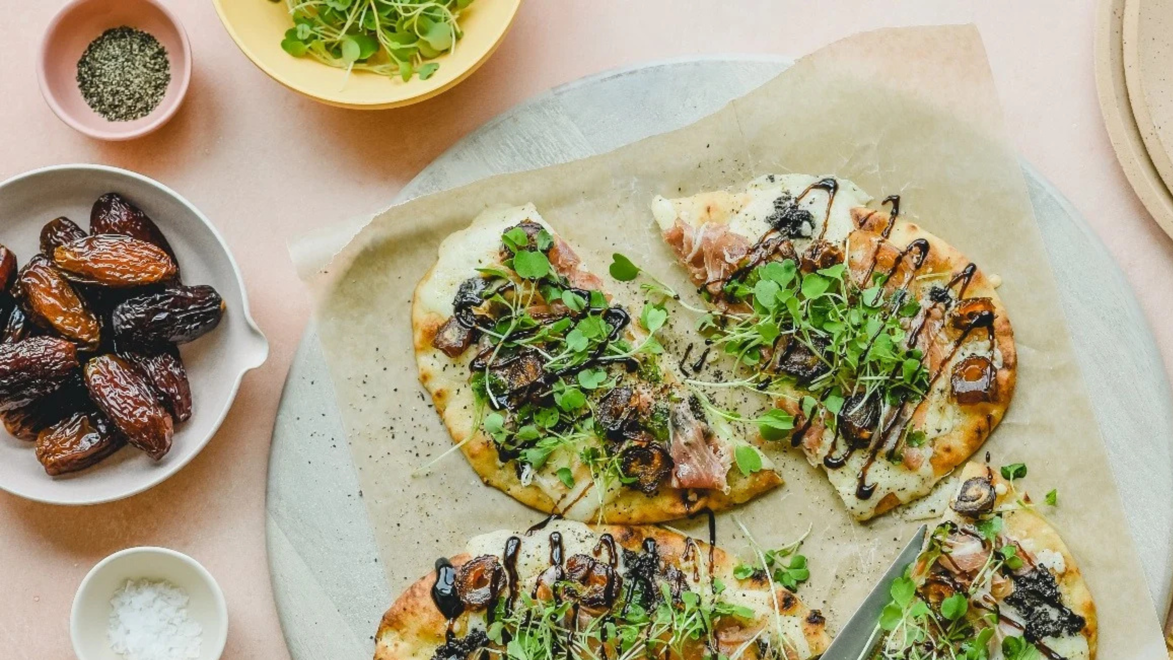 Truffle Prosciutto Naan with Dates & Balsamic Glaze