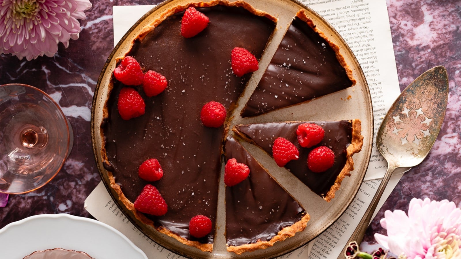 chocolate date caramel tart with sourdough crust