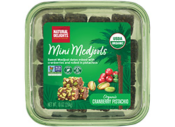 top view of Mini Medjools Cranberry Pistachio US packaging