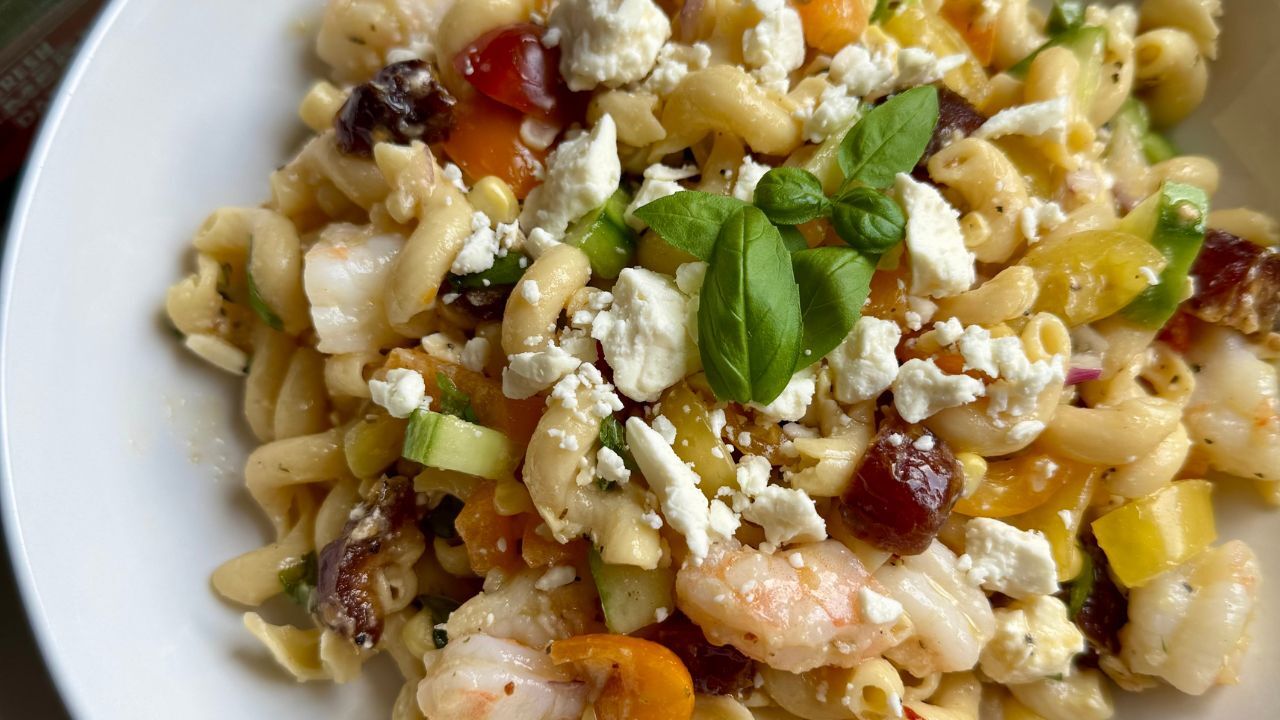 Shrimp, Date, & Summer Vegetable Pasta Salad