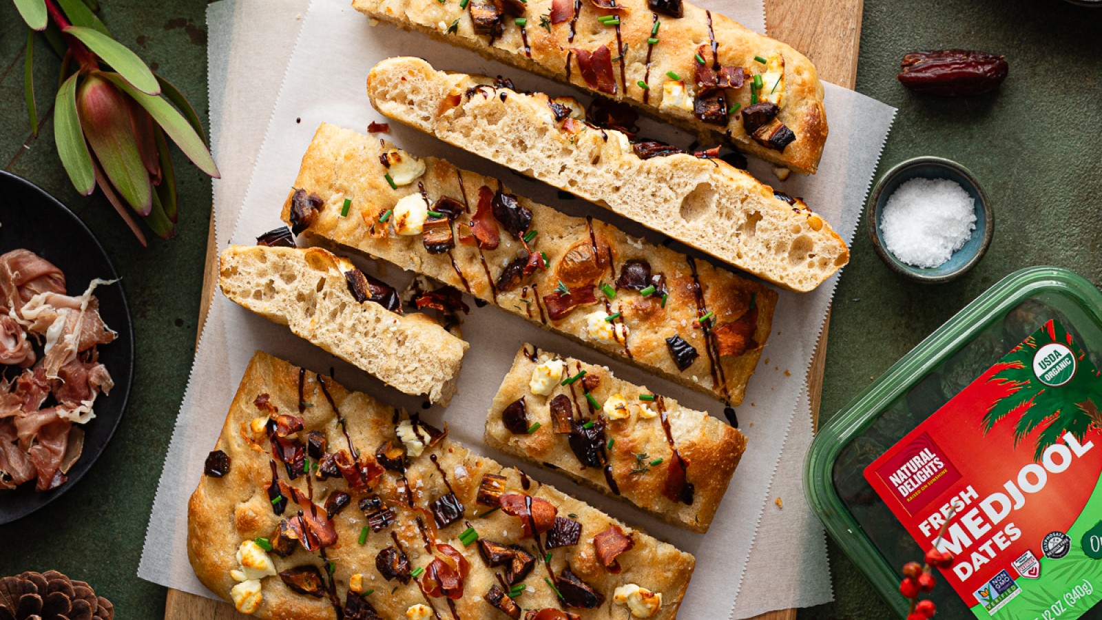 Date, Goat Cheese and Prosciutto Sourdough Focaccia