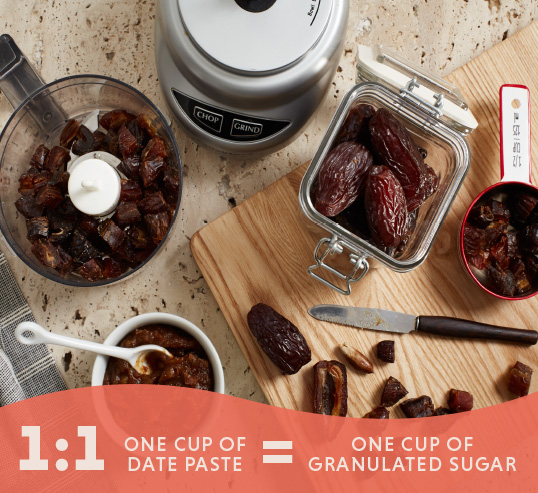 one cup of date paste equals one cup of granulated sugar