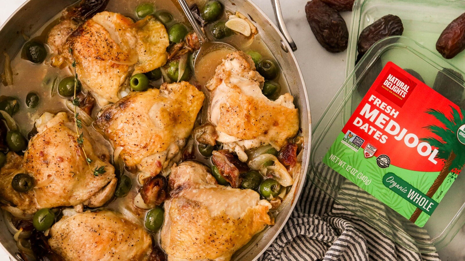 Pan Roasted Chicken Thighs with Dates & Olives